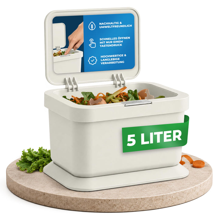YourCasa Biomülleimer Küche 5L - geruchsdichter Bio Mülleimer mit Deckel &amp; Knopfdruck-Mechanismus -