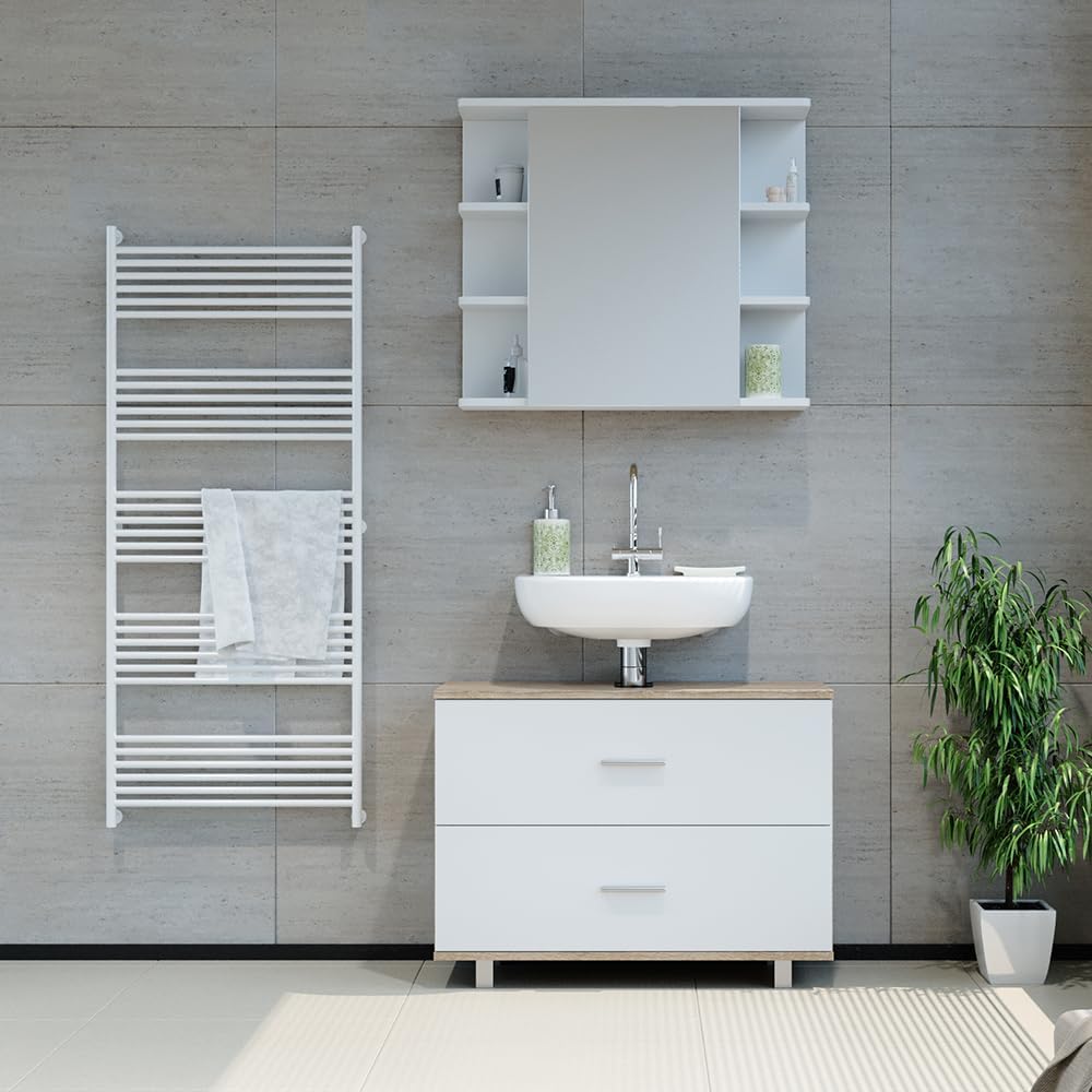 VICCO Waschbeckenunterschrank Ilias Schublade Unterschrank Badezimmer, Sonoma-weiss