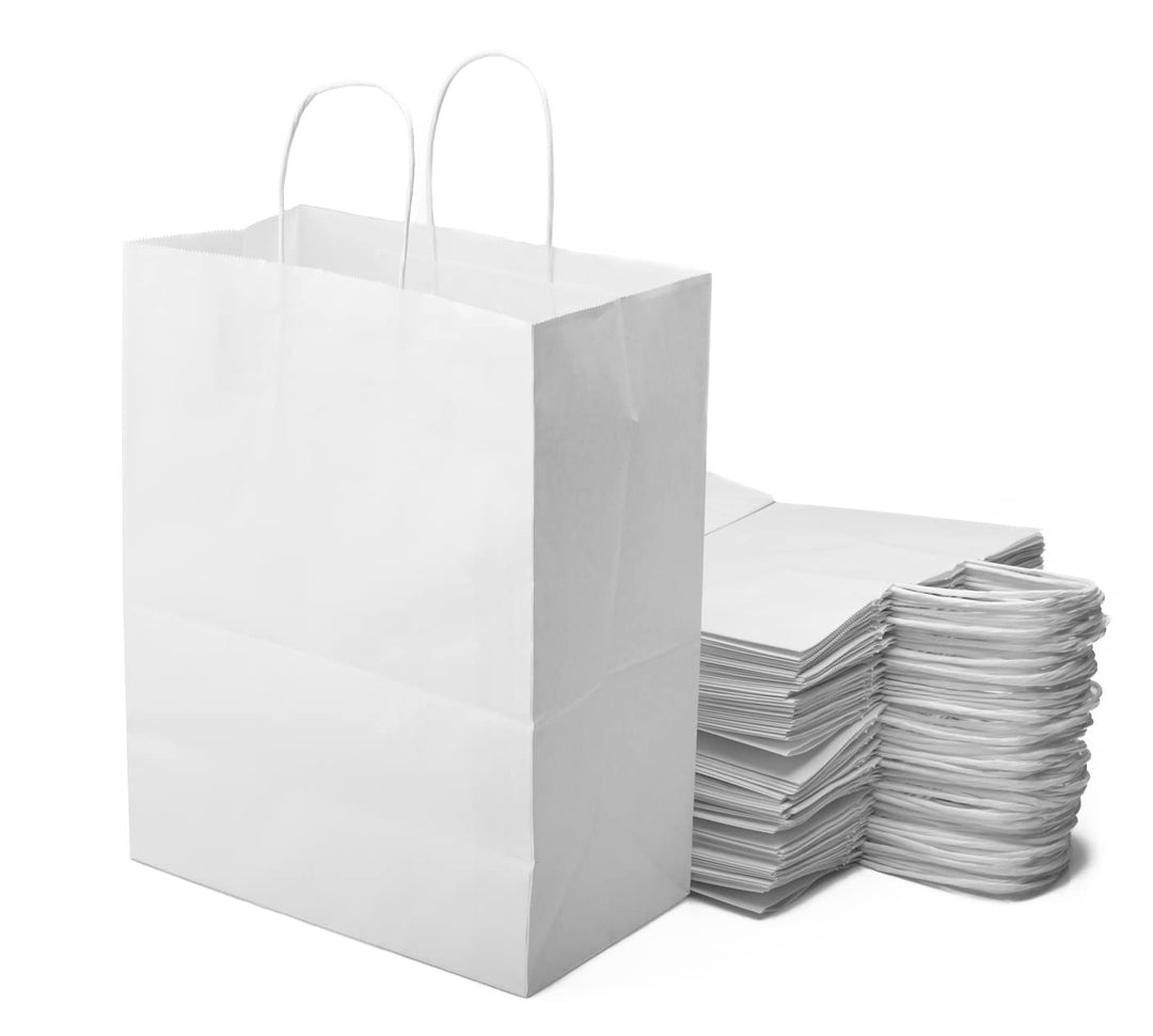 Extiff Papiertragetaschen mit Griffen, 26 x 14 x 32 cm, Geschenkverpackung, Weiss, 50 Stück x50 weis
