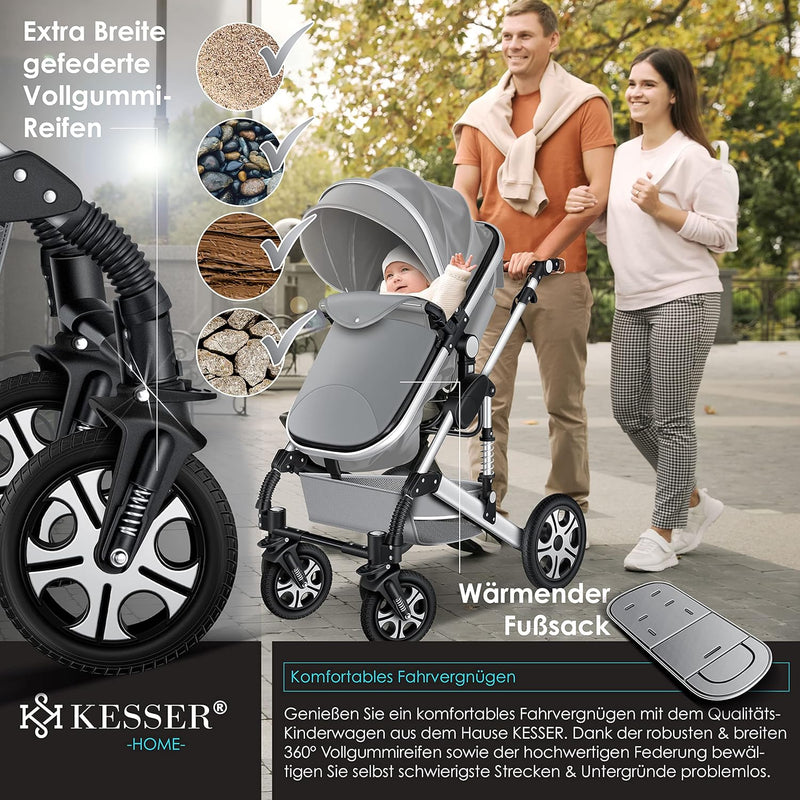 KESSER® Loops 3 in 1 Kinderwagen Kombikinderwagen Komplett-Set inkl. Babywanne & Buggy Sportsitz & A