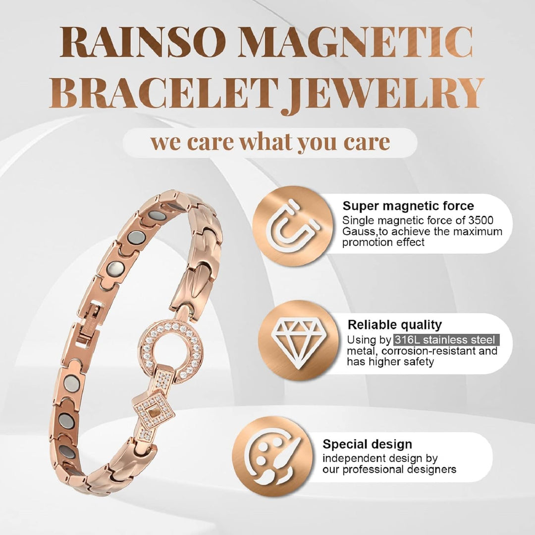 Rainso Elegantes Edelstahl-Magnettherapiearmband Für Damen, Magnetfeldtherapie-Armband Für Damengesu
