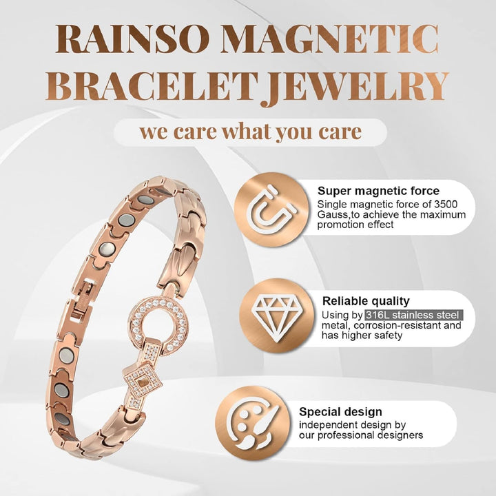Rainso Elegantes Edelstahl-Magnettherapiearmband Für Damen, Magnetfeldtherapie-Armband Für Damengesu