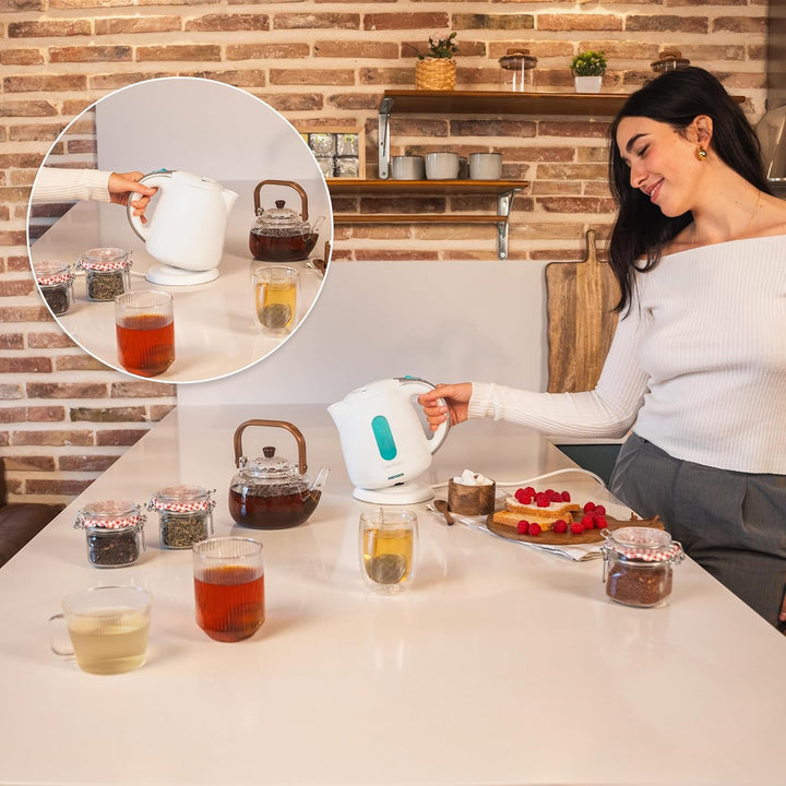 Cecotec Wasserkocher, 1 L Kapazität, Thermosense 140 White, 2200 W, Schnelles Erhitzen, Anti-Kalk-Fi