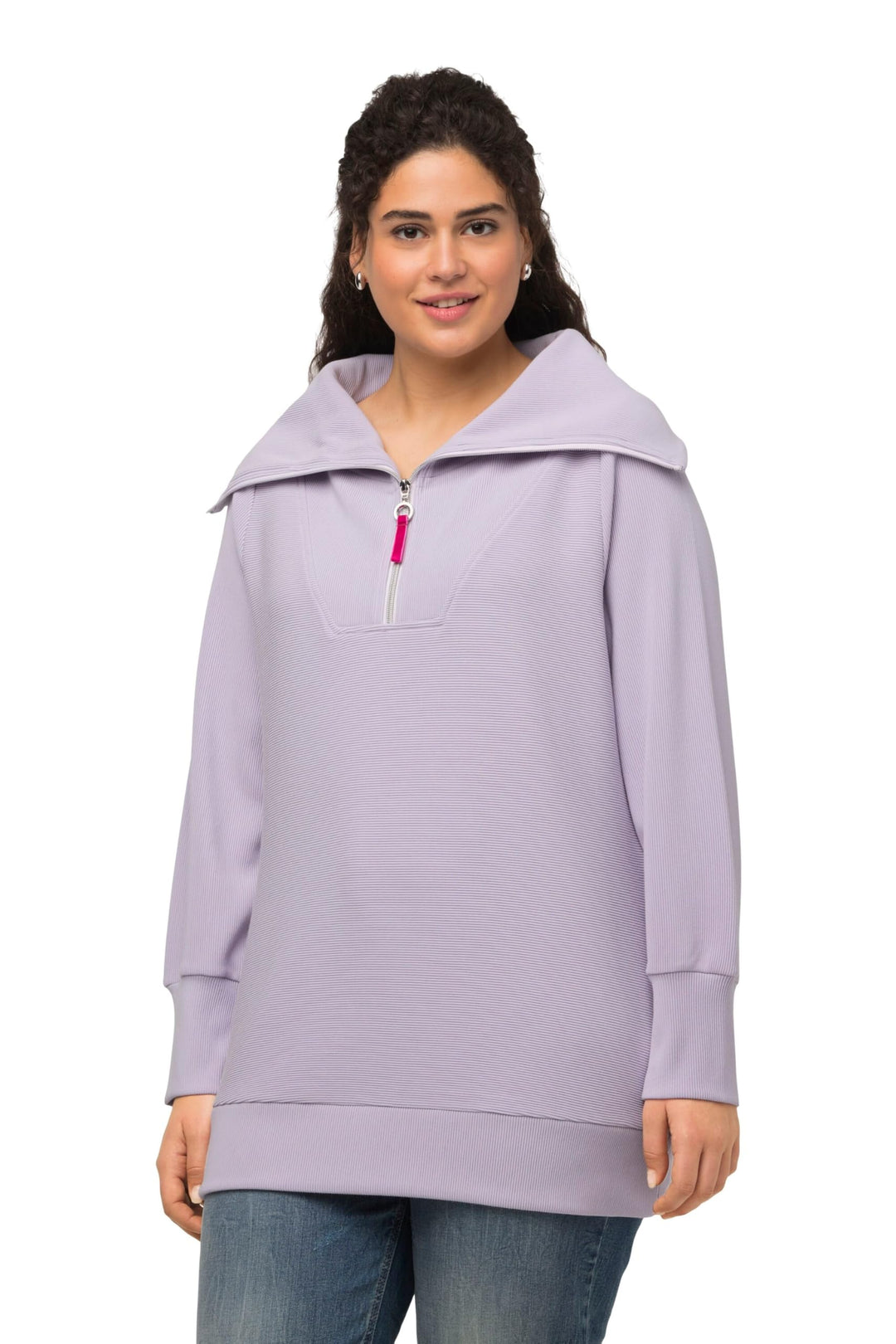 Ulla Popken Damen Ottomansweatshirt mit Troyer Sweatshirt, 42-44 Grosse Grössen