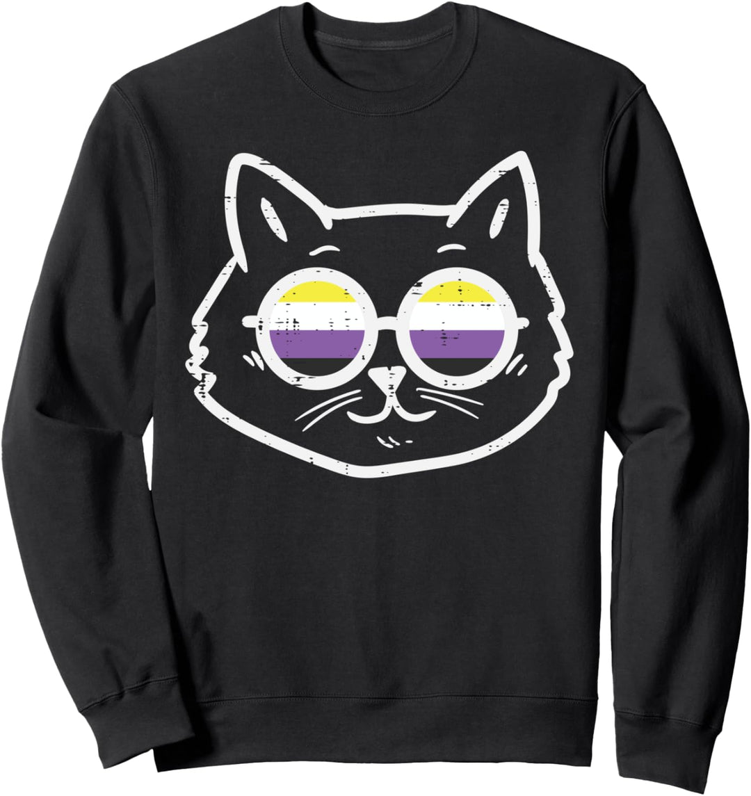 Purride Cat Kitten LGBTQ Non-Binary Flag Genderqueer Feline Sweatshirt