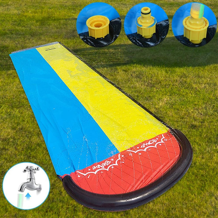 Wasserrutsche Garten für Kinder, Wasserrutsche mit 2 Bodyboards, Doppel Wasserrutschmatte mit Eingeb