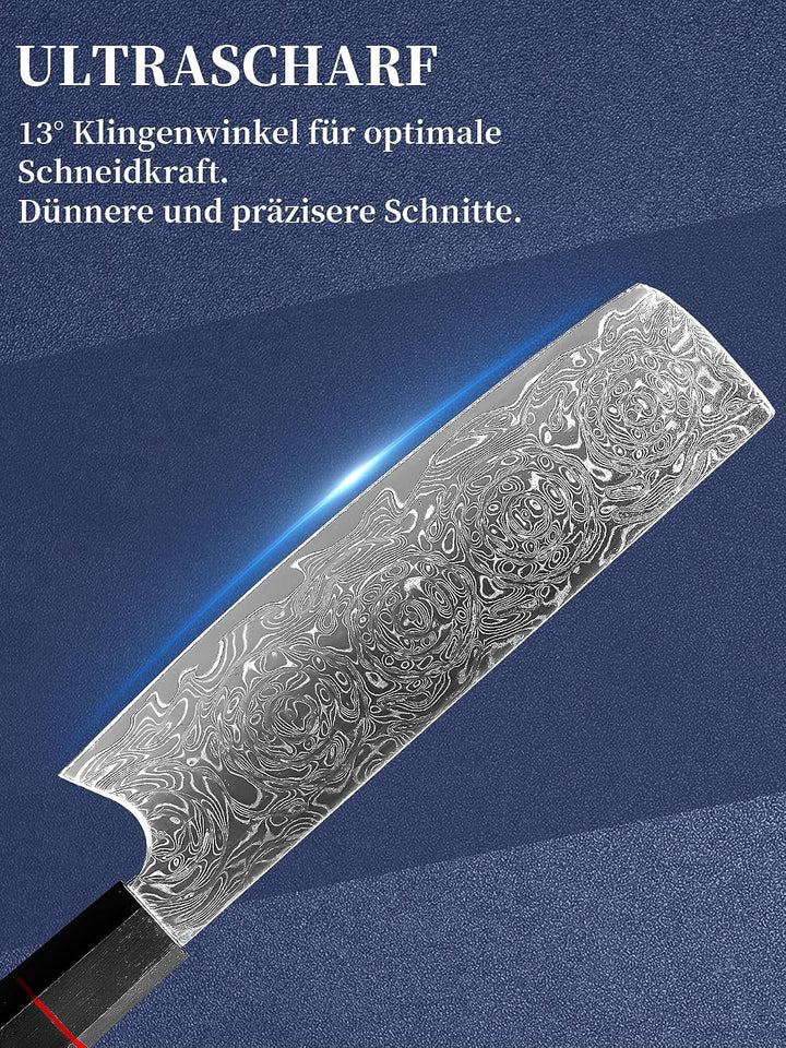 Plys 17cm Japanische Nakiri Damastmesser: Scharf Küchenmesser - Stahl Damast Messer Profi Japanische