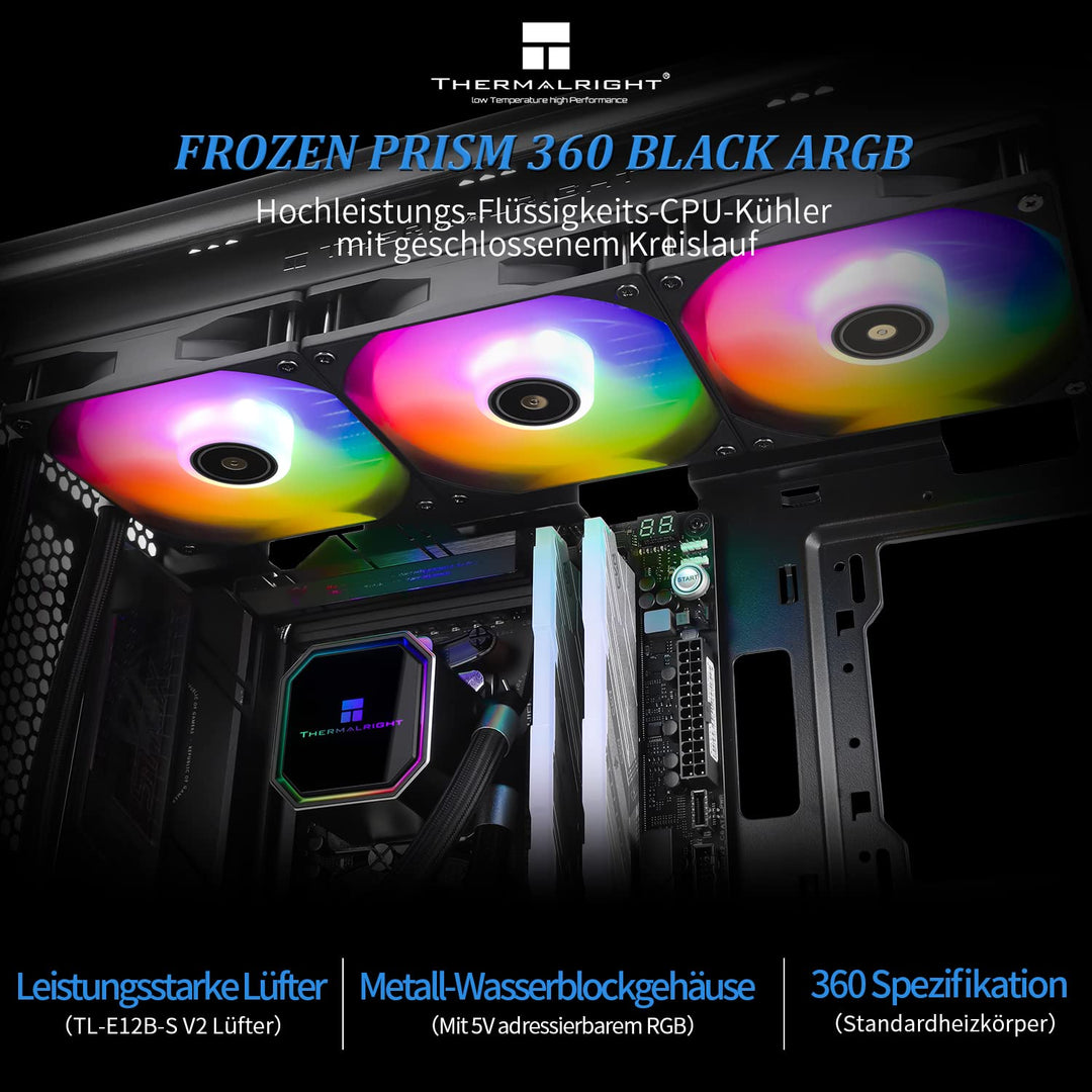 THERMALRIGHT Frozen Prism 360 Schwarz ARGB Liquid CPU Wasserkühler mit 120mm ARGB PWM Lüfter,Compute