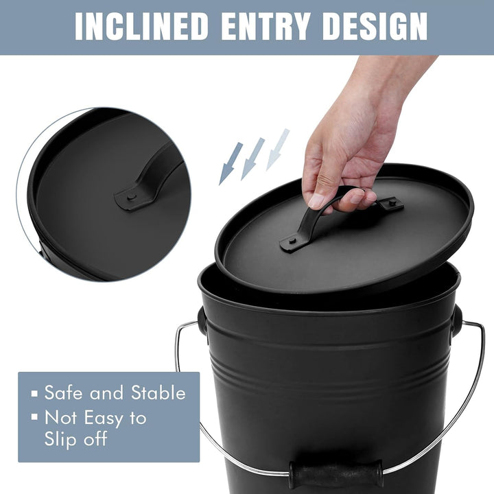 INNO STAGE Ash Eimer mit Deckel und Holzgriff Kohleschaufel, Aschenträger Pail Kamin Werkzeuge, Feue