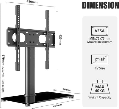 suptek TV Standfuss Universal TV Ständer für 17-55 Zoll LCD LED Fernseher oder Monitore bis zu 40 KG