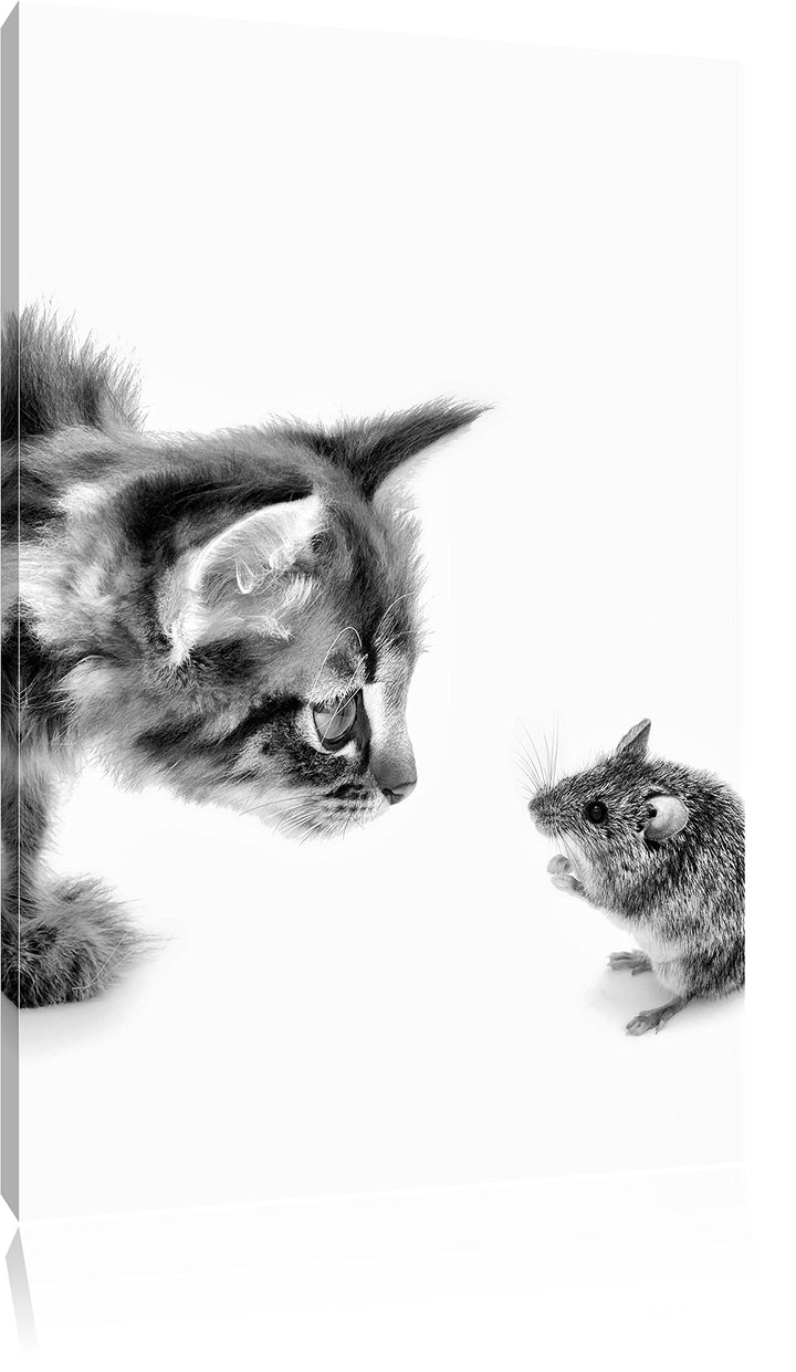 Pixxprint Katze und Maus Freunde als Leinwandbild/Grösse: 120x80 cm/Wandbild/Kunstdruck/fertig bespa