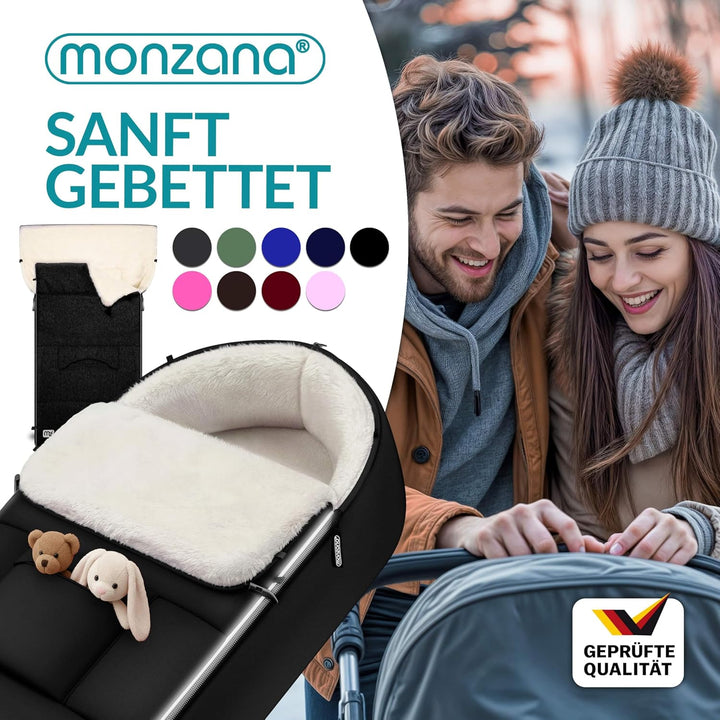 MONZANA® Baby Fusssack mit Reflektoren verschliessbares Kopfteil Sicherheitsgurt Kinderwagen Winter