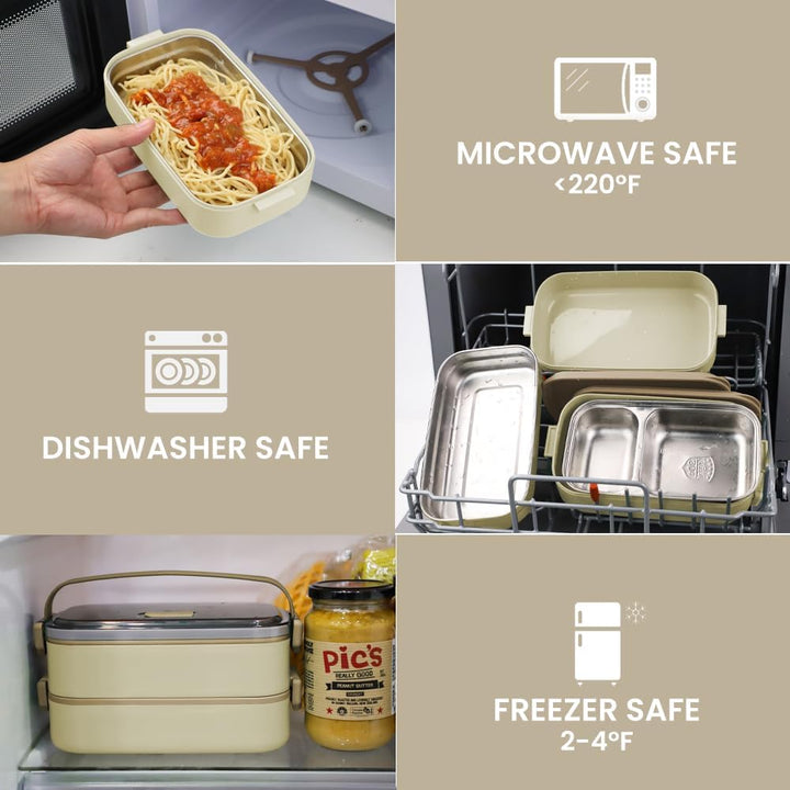 Bugucat Lunchbox Edelstahl 1100ML,Bento Box Brotdose Auslaufsicher Luftdichte Brotzeitbox mit Fächer