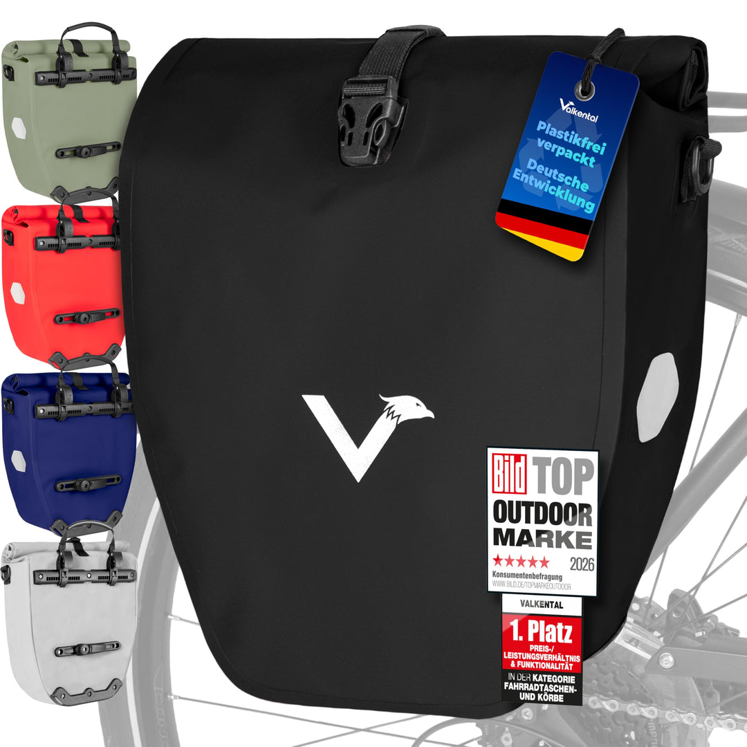 Valkental - Grosse &amp; wasserdichte Gepäckträgertasche - 20L Füllvolumen - Fahrradtasche für Gepäckträ