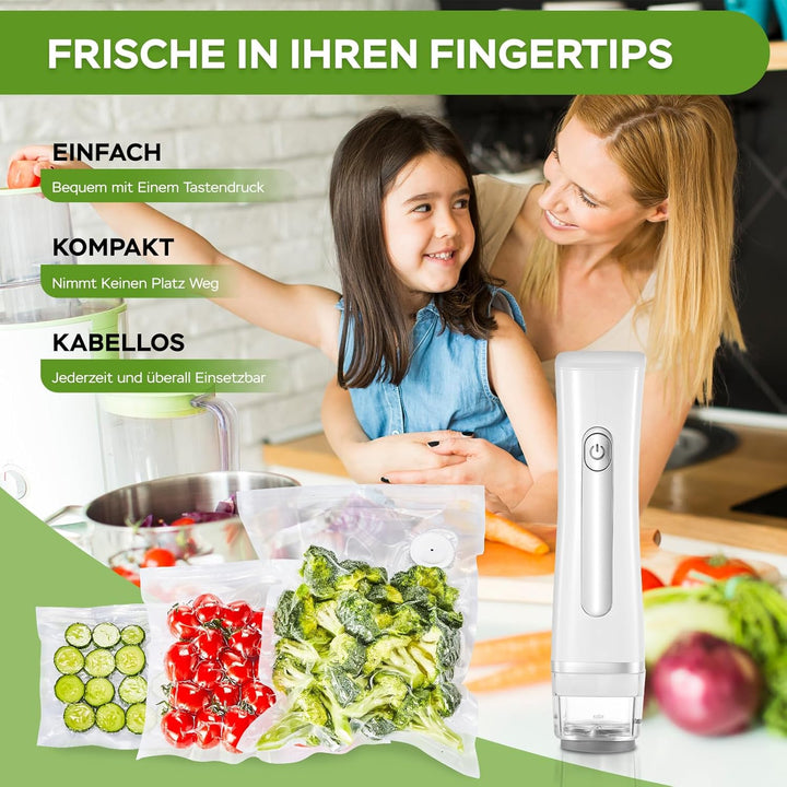 Vakuumiergerät Klein, Handvakuumierer mit 60 kPa Saugkraft, Vakuumierer für Lebensmittel mit 20 Wied