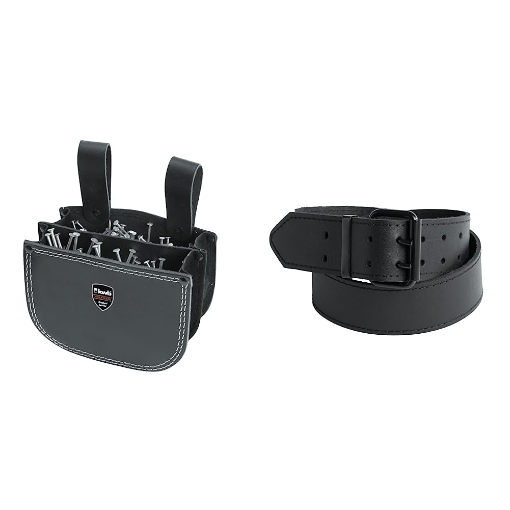 kwb Nageltasche für Dachdecker, aus Leder, mit Zwei Fächern und Gürtelschlaufe zum Einhängen in Schw