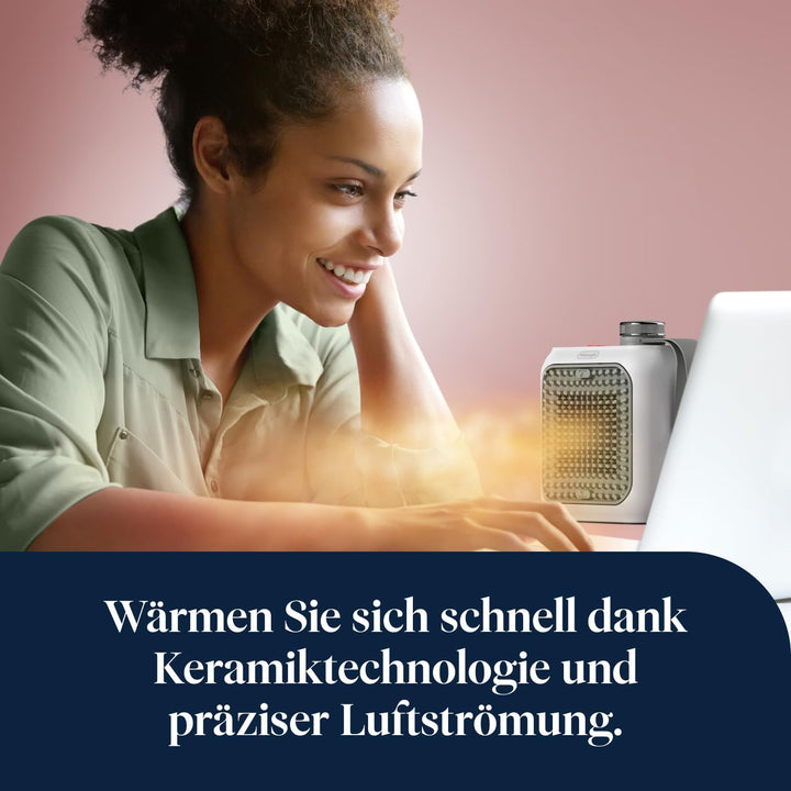 De'Longhi Capsule Desk Keramik-Heizlüfter HFX10B03.GR, leiser Mini-Schnellheizer, ausrichtbarem Gitt