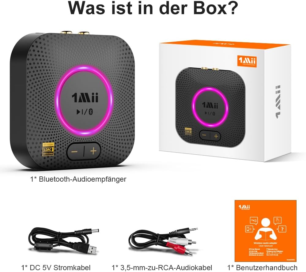 1Mii B06S+ Bluetooth 5.2 Empfänger, HiFi Wireless Audio Adapter mit LDAC, Lautstärkeregelung, aptX H