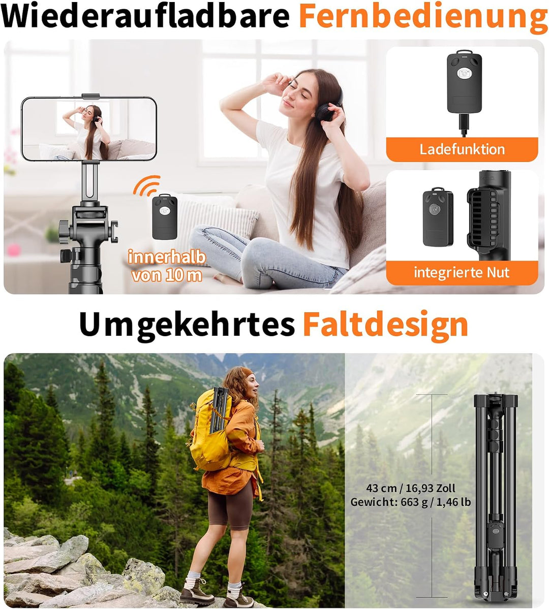 XXZU 187cm Magnetisches Handy Stativ, Leichtes Stativ Kamera mit Fernbedienung & Magnetischer Handyh