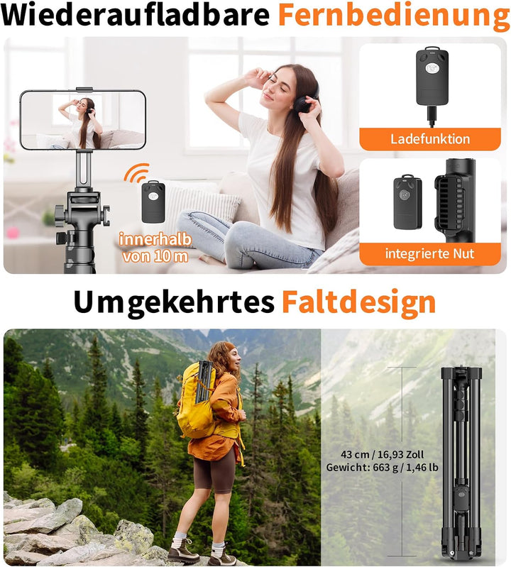 XXZU 187cm Magnetisches Handy Stativ, Leichtes Stativ Kamera mit Fernbedienung & Magnetischer Handyh