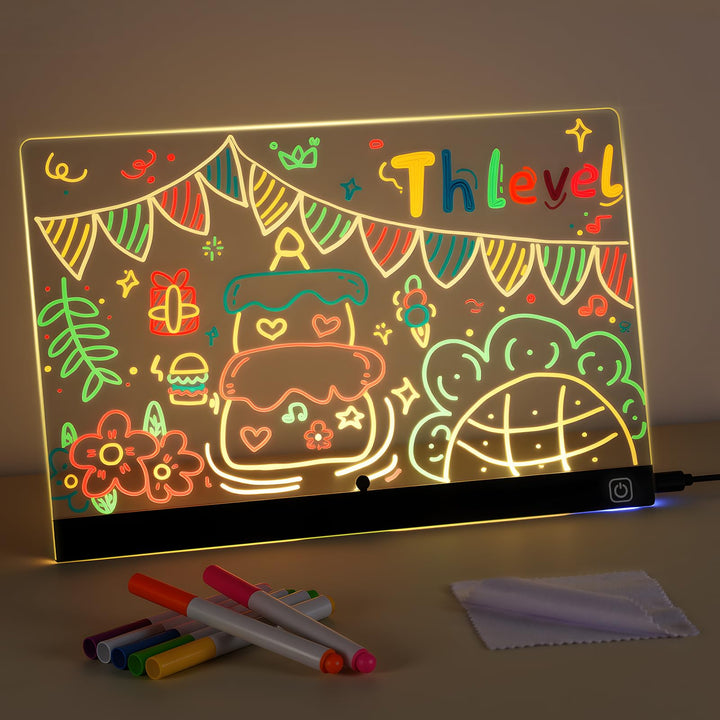 Thlevel LED Zeichentafel Transparente Acryl Maltafel 30x20cm mit 7 Farben unt Schalter Abwischbar No