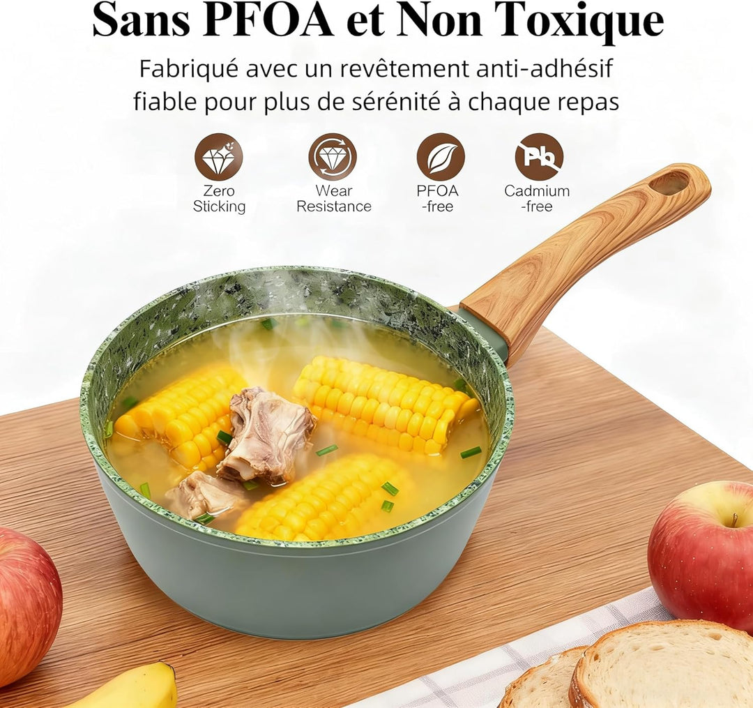 Jovire Topfsets Pfannenset, 3-Teilig 24cm Schweizer Granit Beschichtung Pfanne Set, Antihaft-Keramik