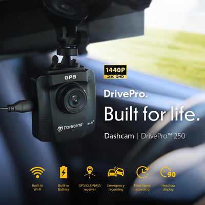 Transcend DrivePro 250 Dashcam mit GPS Blickwinkel horizontal max.=140 Degree 12 V, 24V WLAN, Akku,