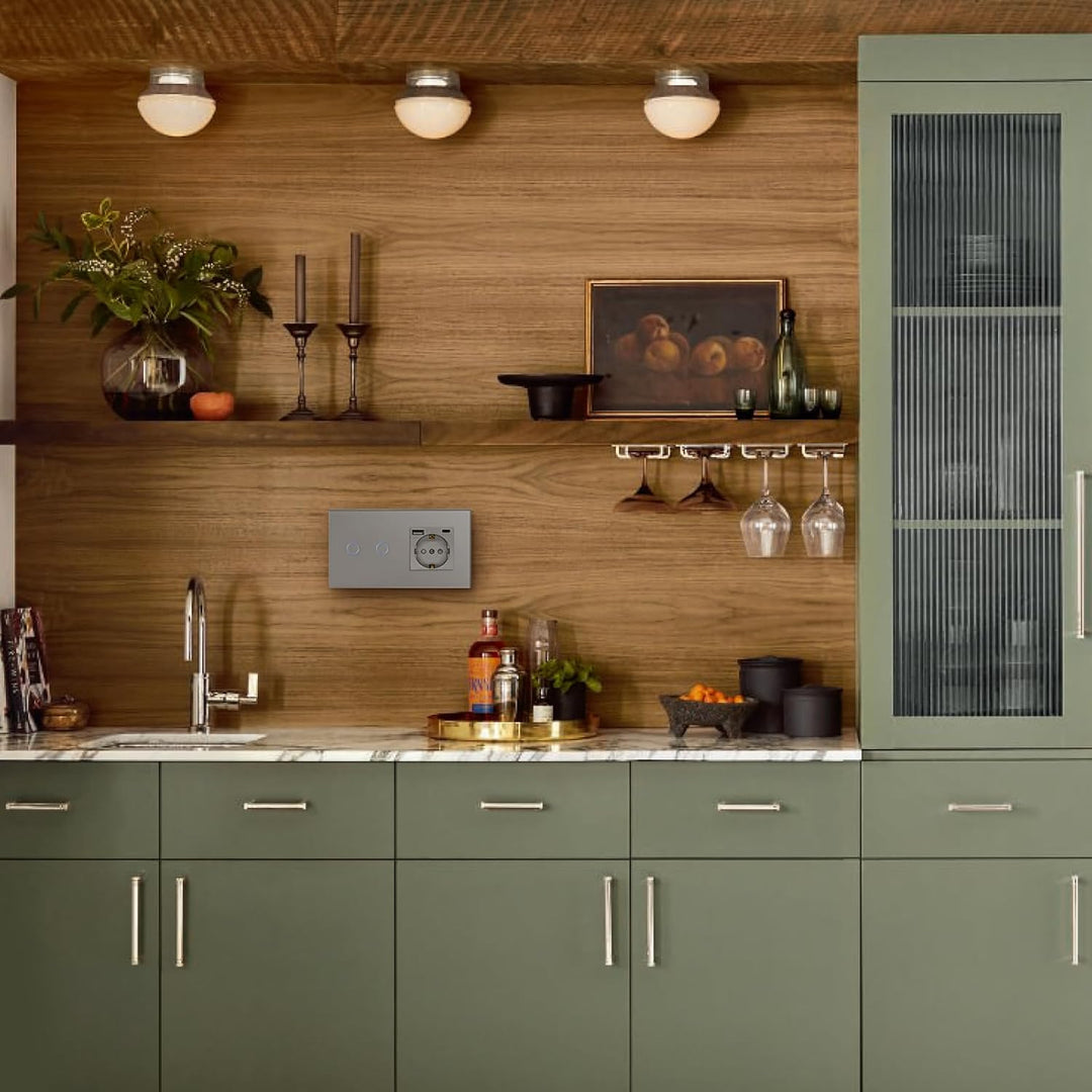 BSEED Schuko Lichtschalter mit Steckdose Unterputz 2 Fach 1 Weg Lichtschalter + 3 in 1 Steckdose mit