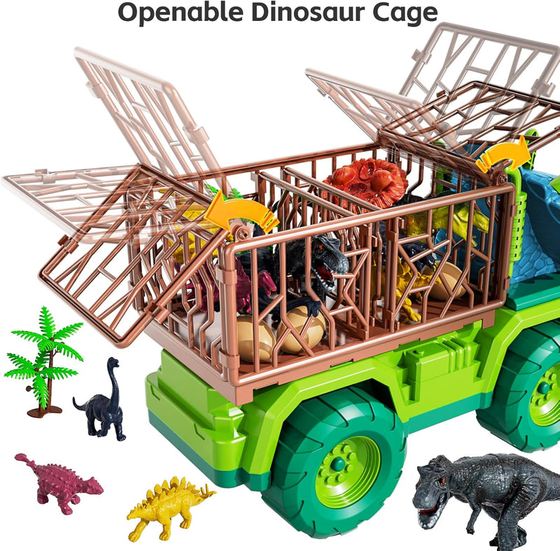 TEMI Dinosaurier-LKW-Spielzeug für Kinder von 3–5 Jahren, Triceratops-Transportauto-Transporter, mit