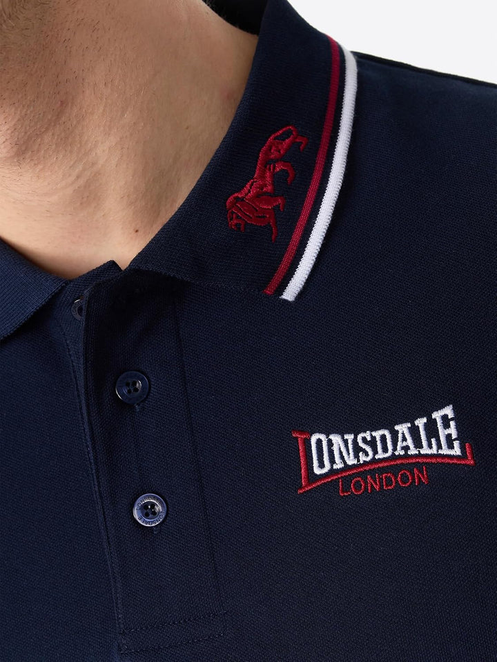 Lonsdale Herren Poloshirt schmale Passform Lion Blau (Bleu/Rouge/Blanc) M, Blau (Bleu/Rouge/Blanc) M
