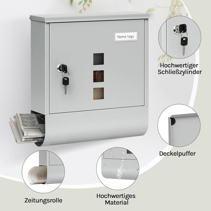 WOLTU Briefkasten Postkasten mit Zeitungsfach Sichtfenstern Namensschild, Wandbriefkasten abschliess