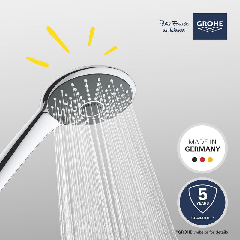 GROHE Vitalio Joy 110 - Handbrause (wassersparend, mit 3 Strahlarten, Antikalk System), rund, chrom,