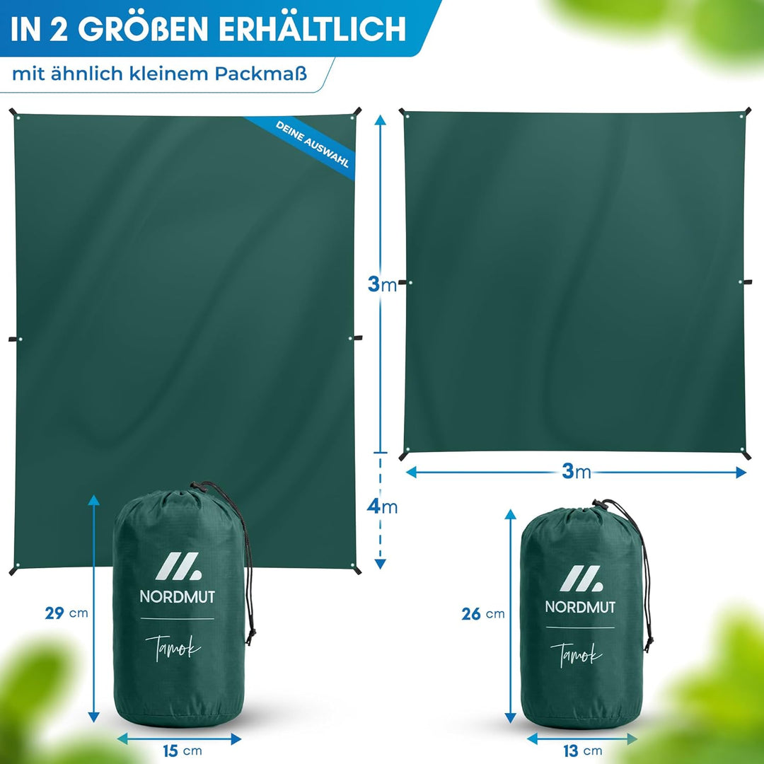 NORDMUT® Tarp 3x3/4m wasserdicht für optimalen Regen- und Sonnenschutz – Robuste Zeltplane kleines P