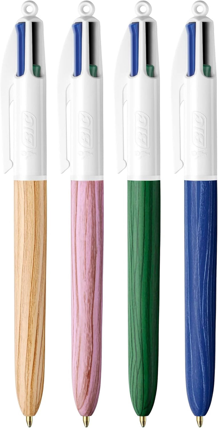 BIC 4 Farben Kugelschreiber Set 4 Colours Wood Effect, 5er Pack, in Holzoptik, nachfüllbar, Ideal fü