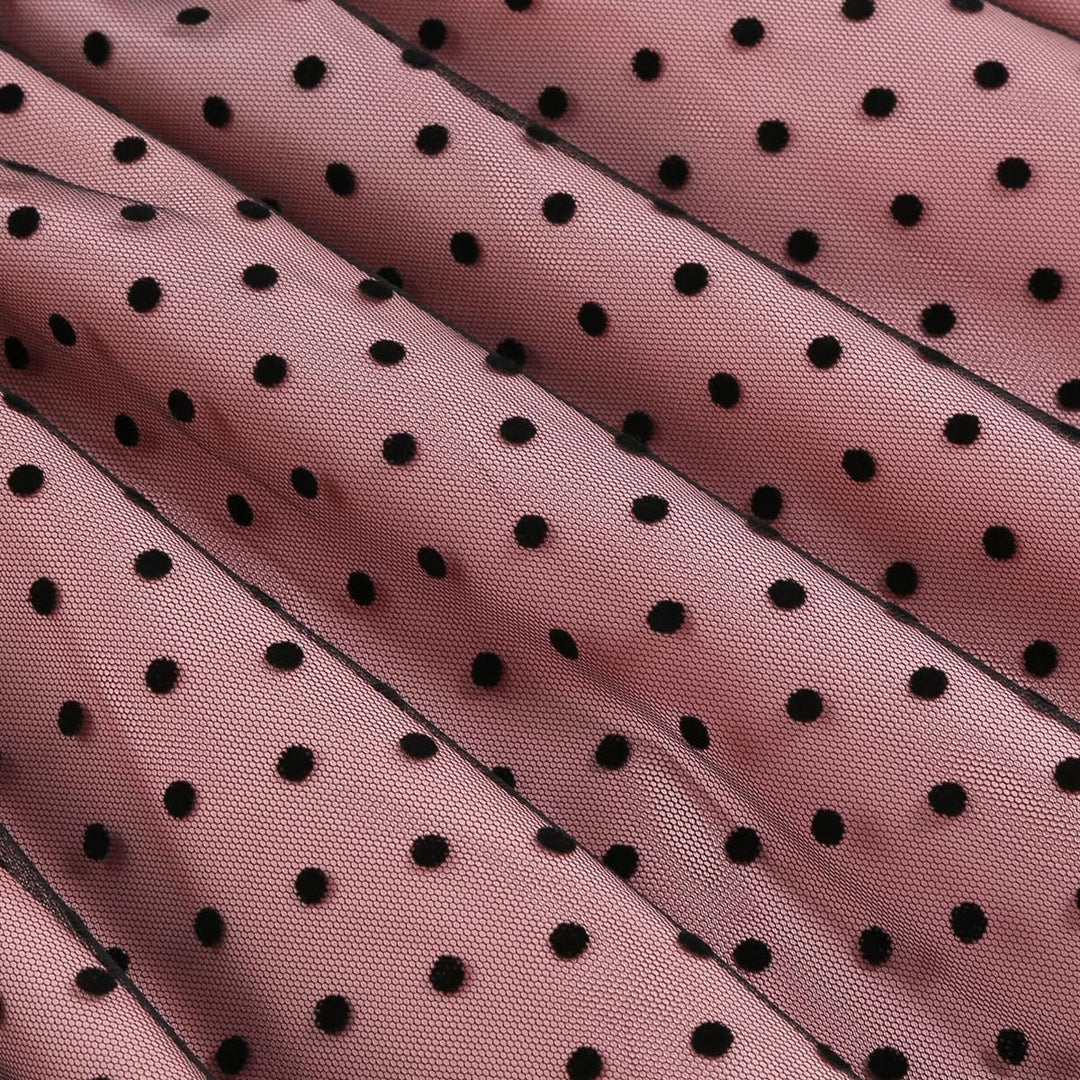 Odizli Rockabilly Kleider Damen 50er Jahre Kurzarm Mesh Polka Dot Tüllkleid Sommer Swing Coctailklei