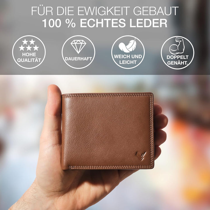 Geldbörse Herren aus Echtleder mit RFID-Schutz – Slim Portemonnaie mit Münzfach – Kompakter Kartenha