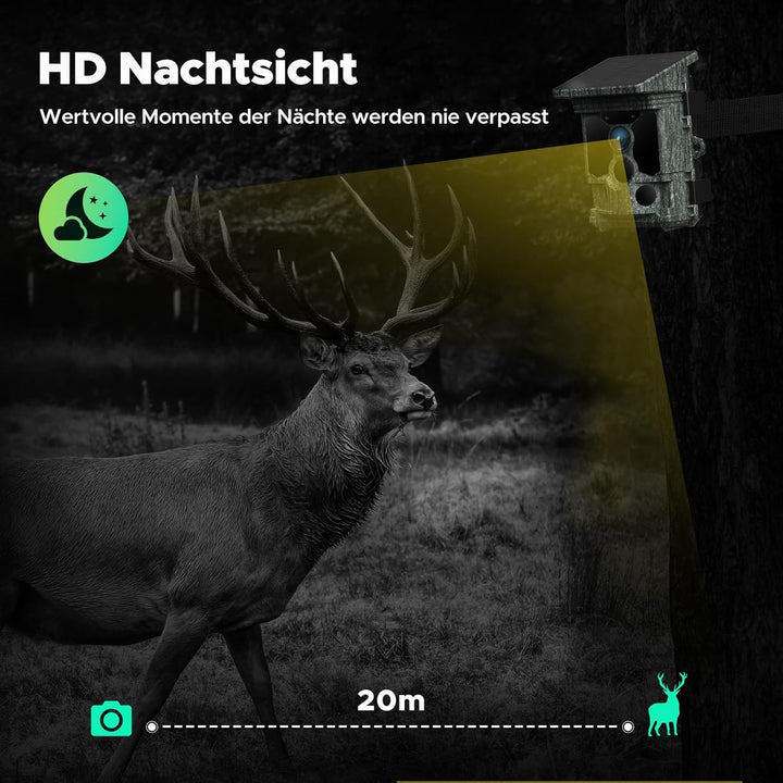 VOOPEAK Wildkamera WLAN Solar, 4K 30fps 46MP Wildkamera mit Handyübertragung App, Wildtierkamera mit