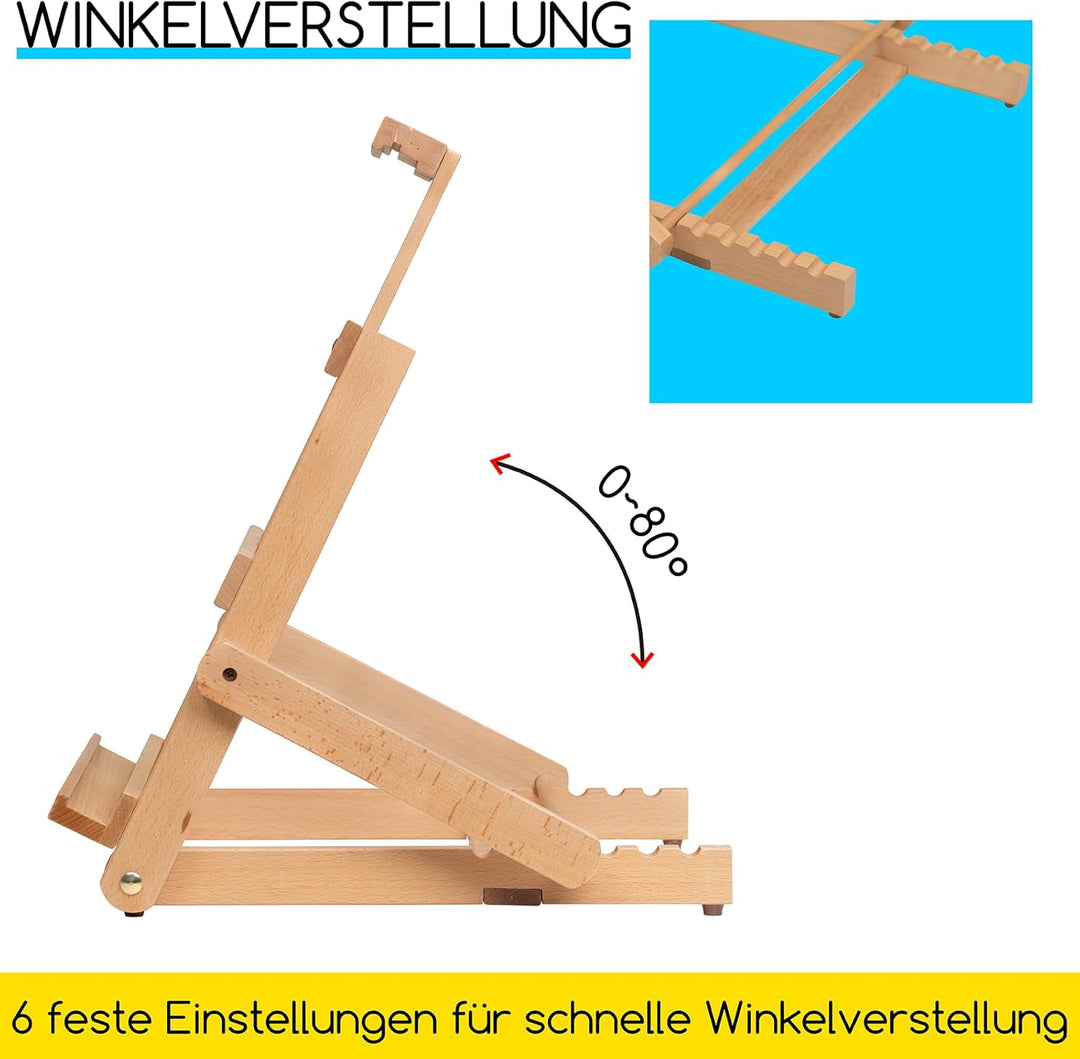 MEEDEN H-förmige Tischstaffelei Holz, Verstellbare Staffelei Tisch aus deutsche Buchenholz, Faltbare