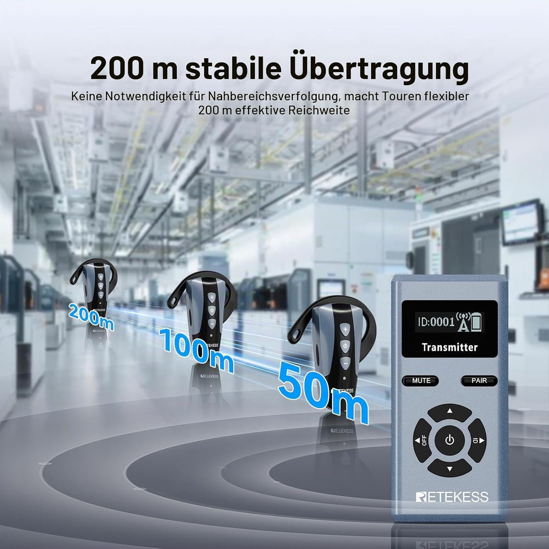 Retekess TT106S Drahtloses Tourguide-System, Ohrbügel-Empfänger, 2.4GHz, One-Touch-Bedienung, 200 m,
