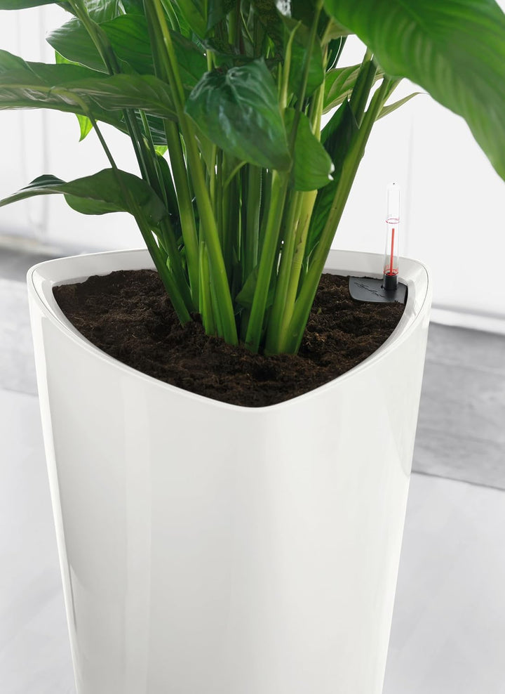 LECHUZA DELTA Premium 30 weiss hochglanz 15500 Weiss Hochglanz 29x29x56.5 cm Single, Weiss Hochglanz