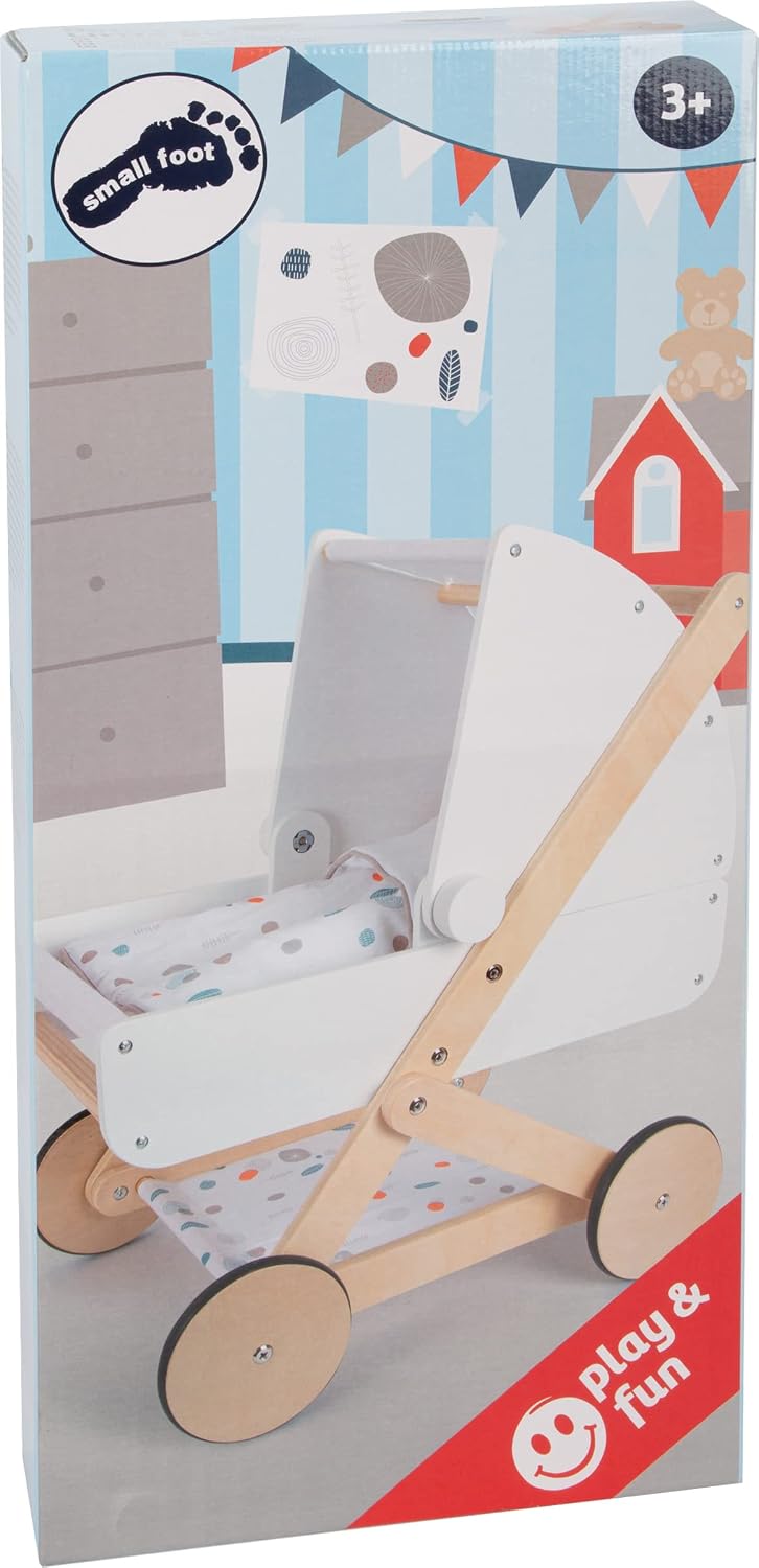 small foot Puppenwagen Little Button aus Holz, multifunktionaler und hochwertiger Puppenkinderwagen,