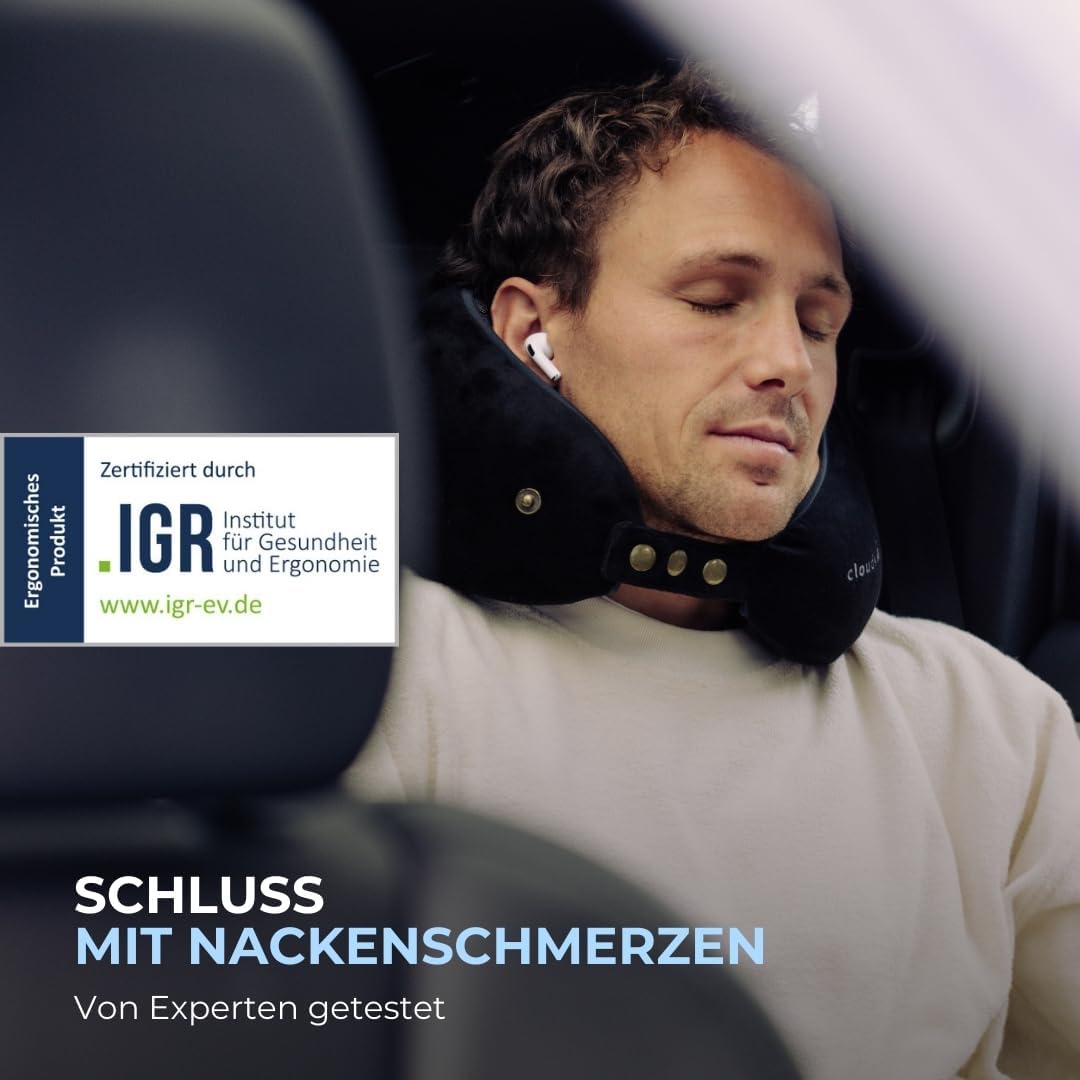 CLOUDS Nackenkissen Flugzeug & Auto – Einstellbares Memory Foam Reisekissen in 2 Grössen für Erwachs