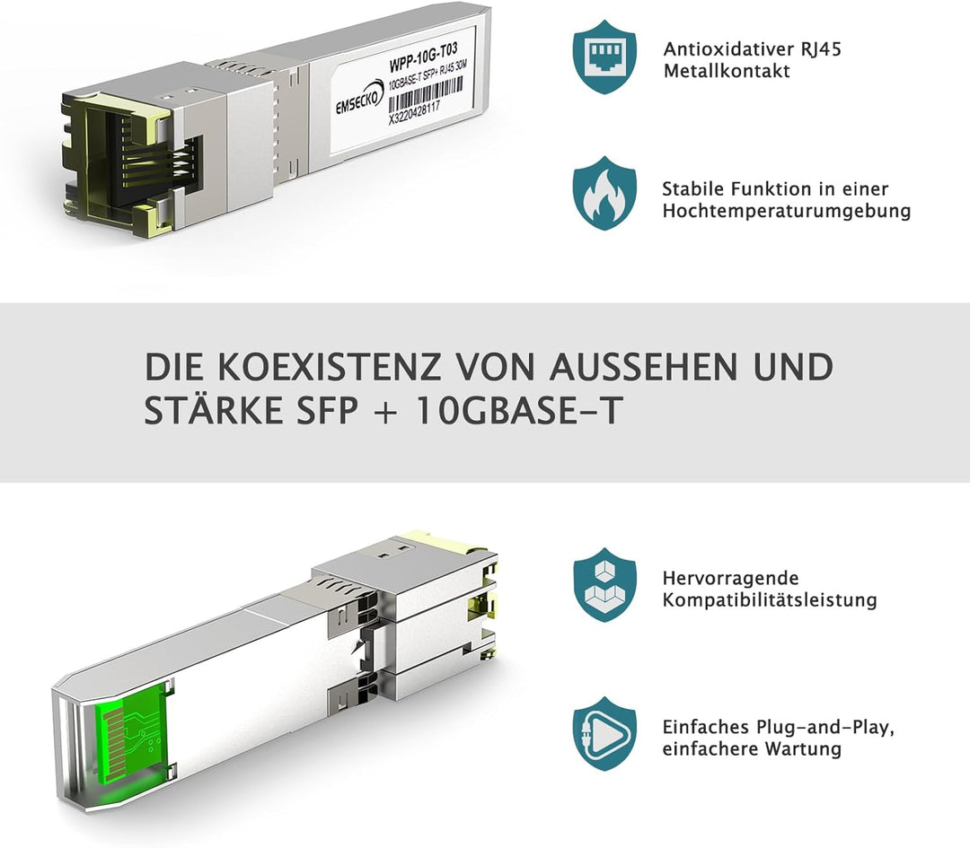 EMSECKO 10Gb SFP+ 30M, Kompatibel mit Cisco SFP-H10GB-CU50CM, Ubiquiti, Netgear, D-Link, TP-Link, QN