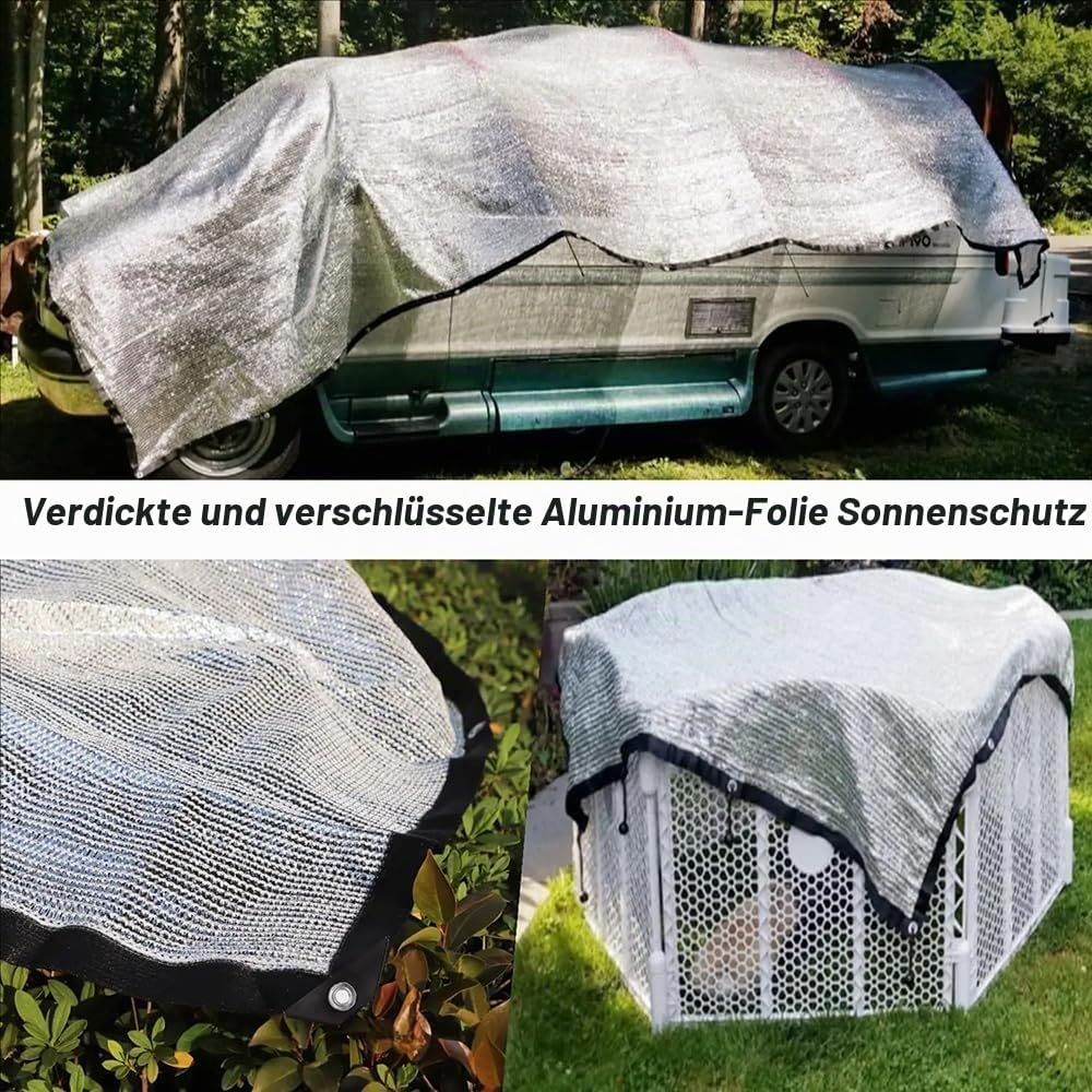 Schattennetz Auto,Schattennetz Camping 4x3m,Reflektierendes Aluminium mit Ösen,Sonnenschutz Auto Hun