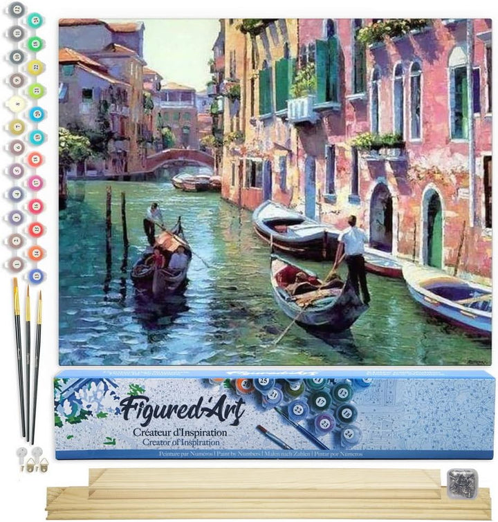 Figured'Art Malen Nach Zahlen Erwachsene Mit Rahmen Kanäle in Venedig - Paint by Numbers Basteln DIY