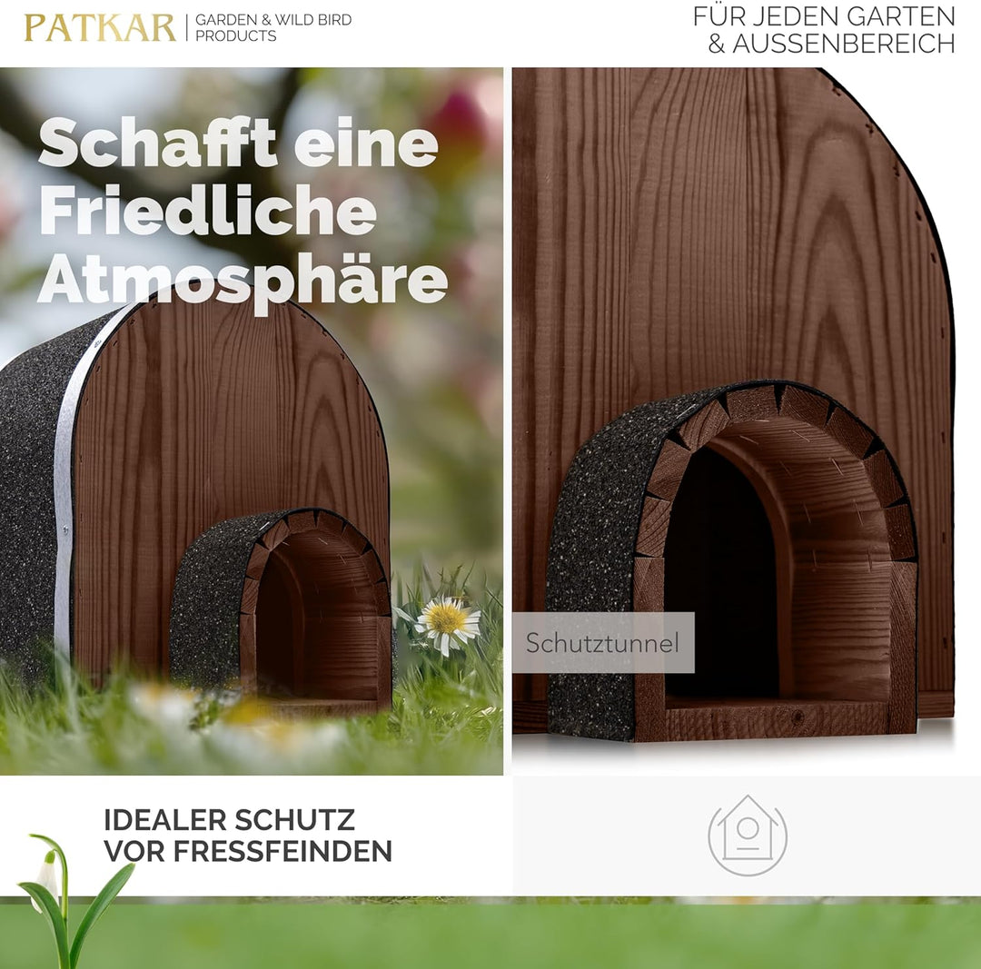 PATKAR Igelhaus Winterfest mit Boden [SCHÜTZT VOR FRESSFEINDEN] - Premium Igelfutterhaus (Made in Eu