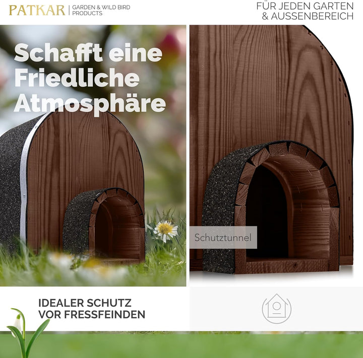 PATKAR Igelhaus Winterfest mit Boden [SCHÜTZT VOR FRESSFEINDEN] - Premium Igelfutterhaus (Made in Eu