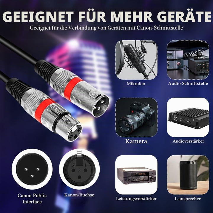 6 Stück XLR Mikrofonkabel, 1M 3 Pin Symmetrisches XLR Kabel DMX Mikrofon Anschlusskabel Stecker auf