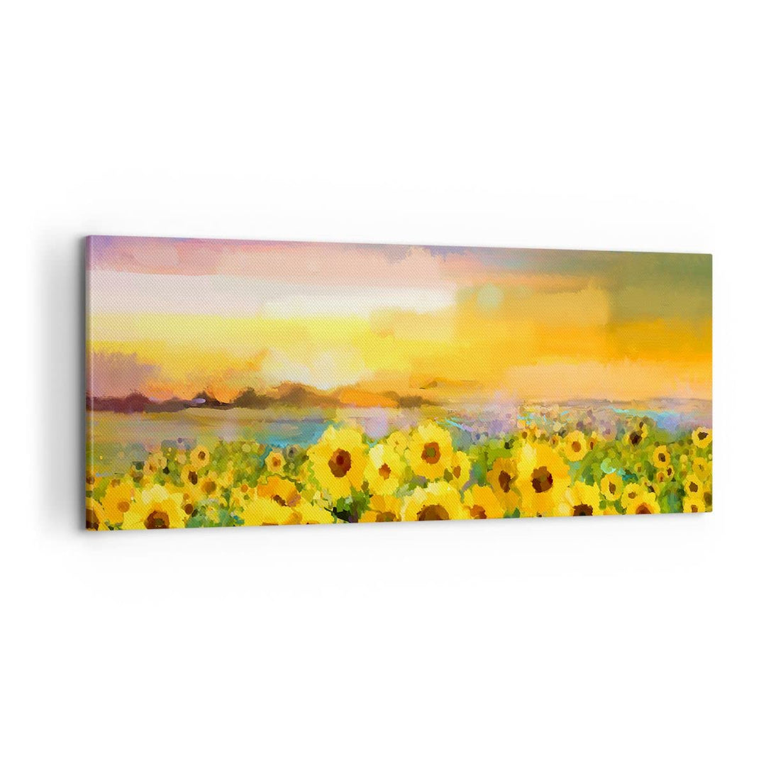 Panorama Bilder auf Leinwand 100x40cm Leinwandbild Sonnenblumen Blume Gross Wanddeko Bild Schlafzimm