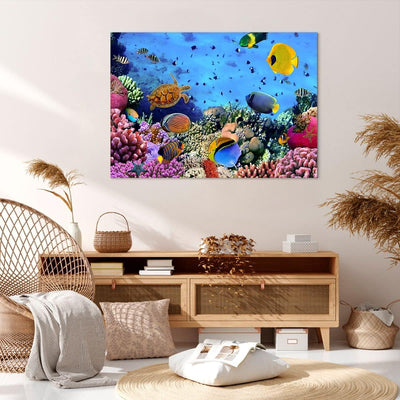 Bilder auf Leinwand 100x70cm Leinwandbild mit Rahmen Korallenriff Gross Wanddeko Bild Schlafzimmer K